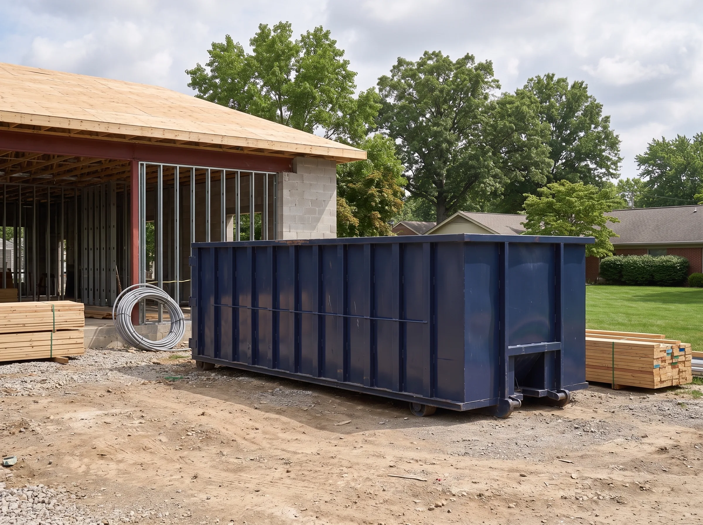 Roll-off dumpster being loaded in Naperville, IL